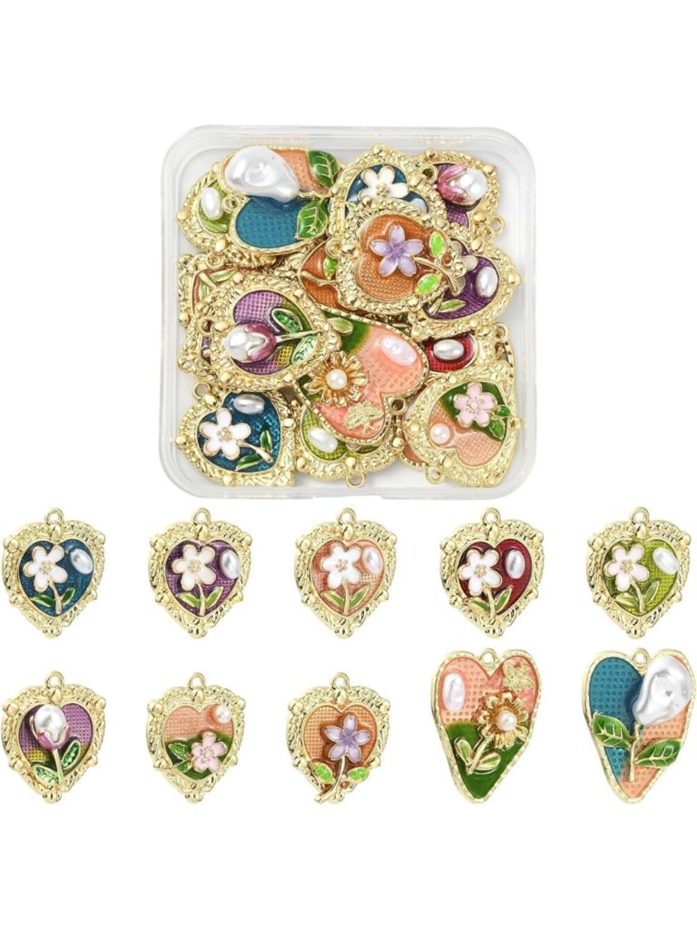 Floral Heart Charms for DIY Jewelry Making - Vintage Pendants for Bracelets